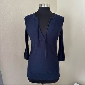 NWT Ann Taylor Split Neck Cotton Knit Navy Blue Sweater Size M